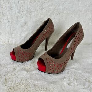 Sole Society Peep Toe Stilettos Kaitlyn Brown/Red Women's Size 7M
